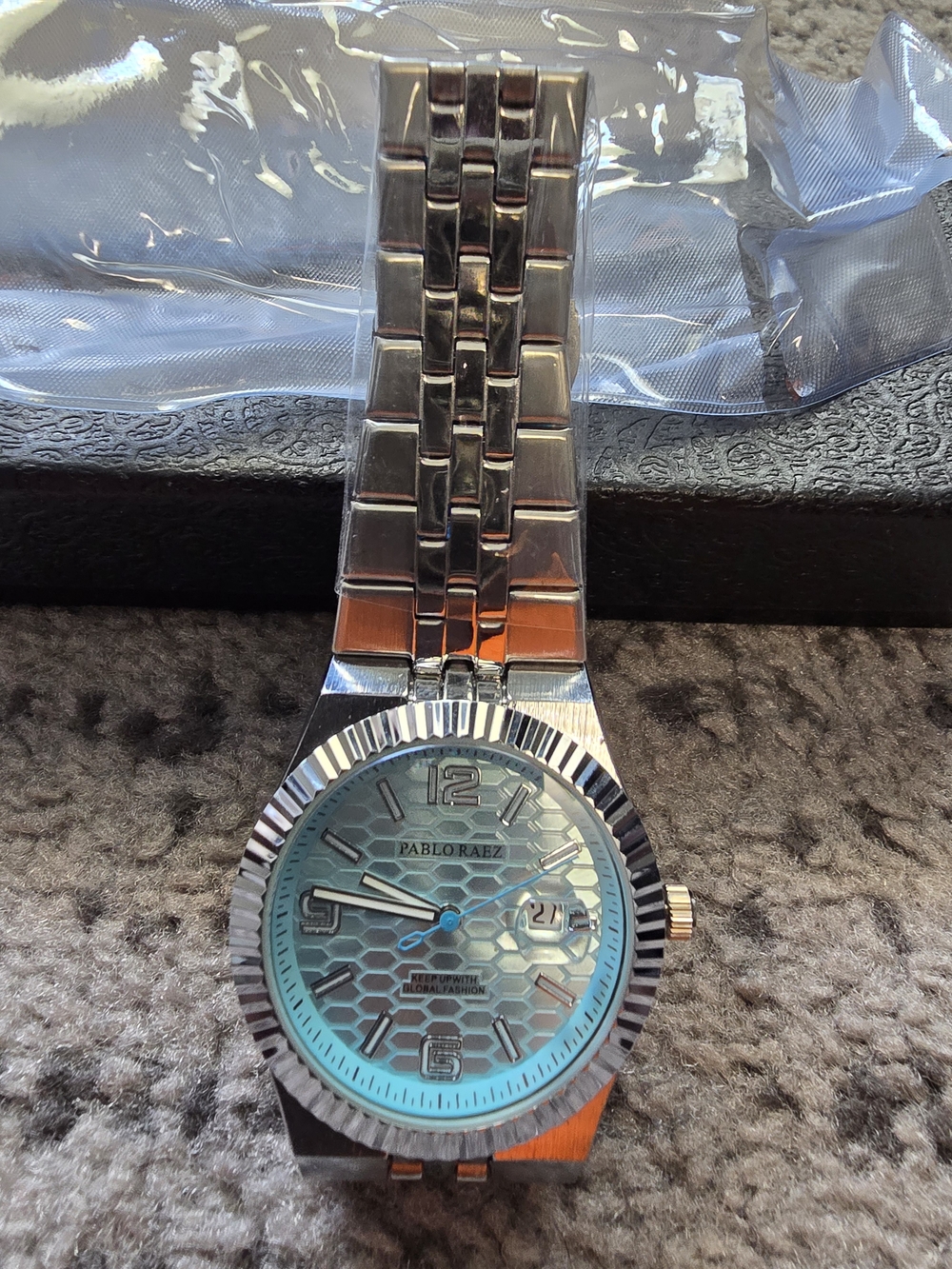 Men’s Silver Stainless Steel Watch with Blue Dial